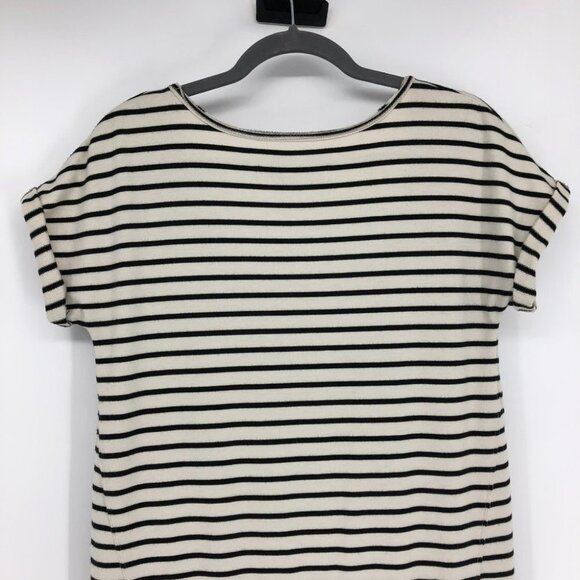 Free People Beach Striped ShortSleeve RoundNeck Top w Black Ruffle Peplum Hem XS - Picture 10 of 14